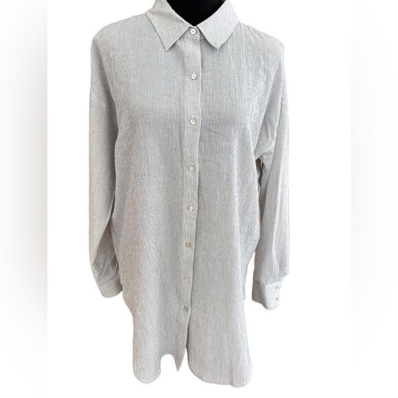 EILEEN FISHER TENCEL ™ EOrganic-Cotton Ministripe Shirt , size S - Picture 2 of 7